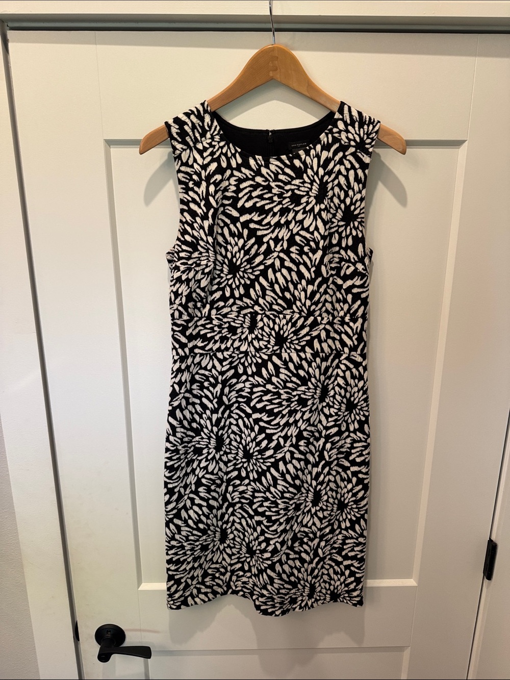 Ann Taylor Black and White Floral-Print Midi Dress